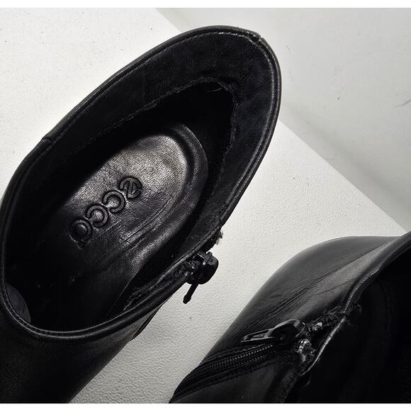 WOMEN'S ECCO LEATHER SIDE ZIP ANKLE BOOTS BOOTIES BLACK HEELS SZ 37-US 6.5 B - Picture 3 of 10